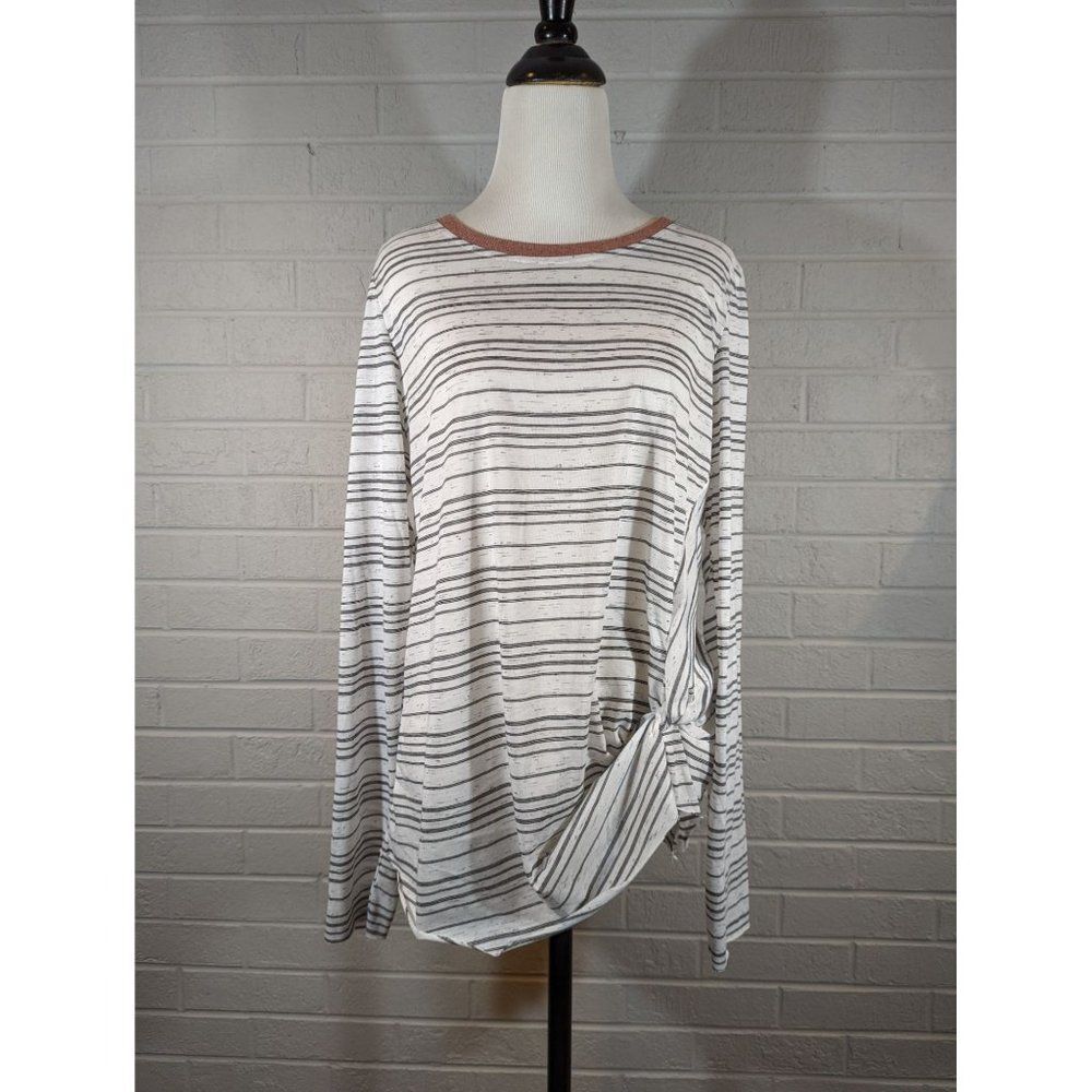 Hem & Thread Top Women‎ Sz L Long Sleeve Gray Stripe Casual Shirt